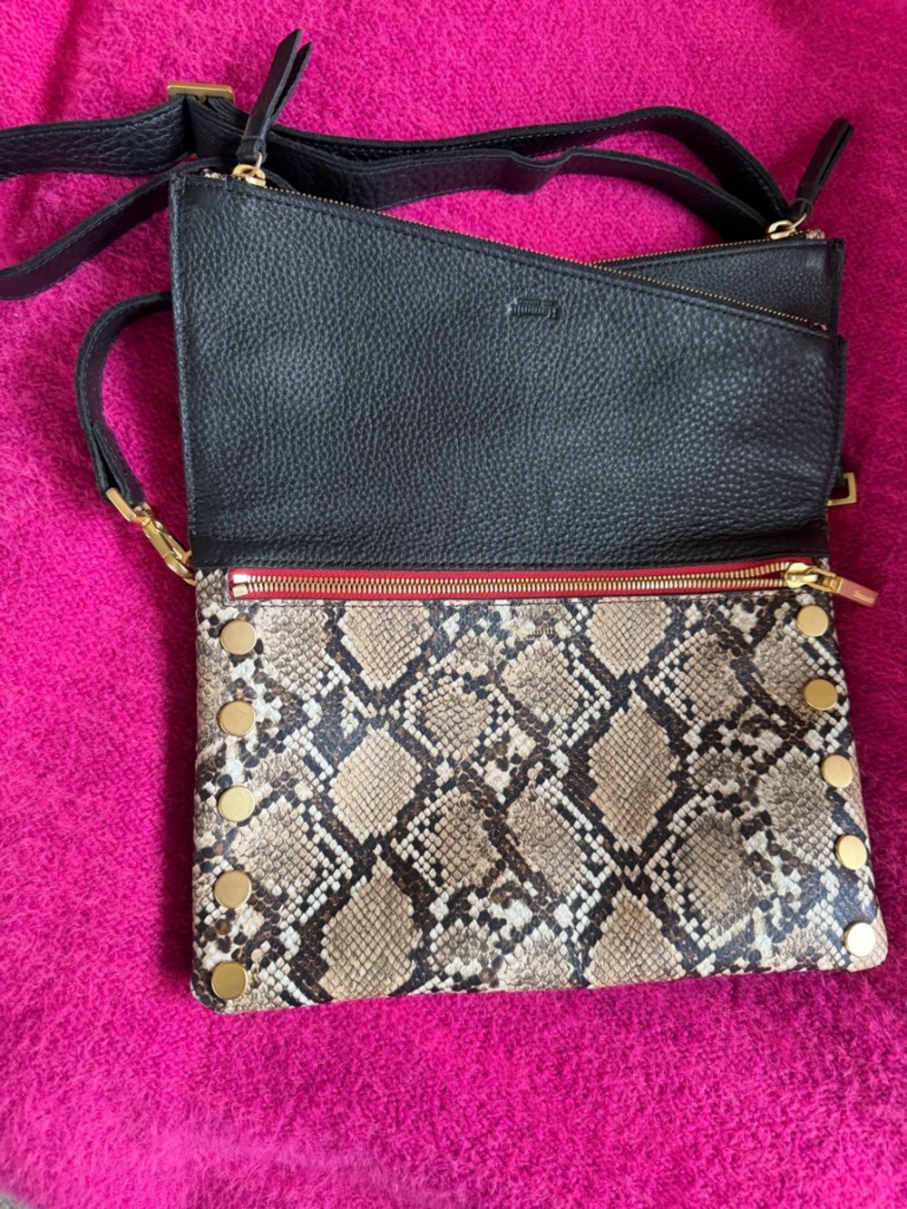 Hammitt Dillon Medium Domino Snake/Black Leather Crossbody - Picture 3 of 9
